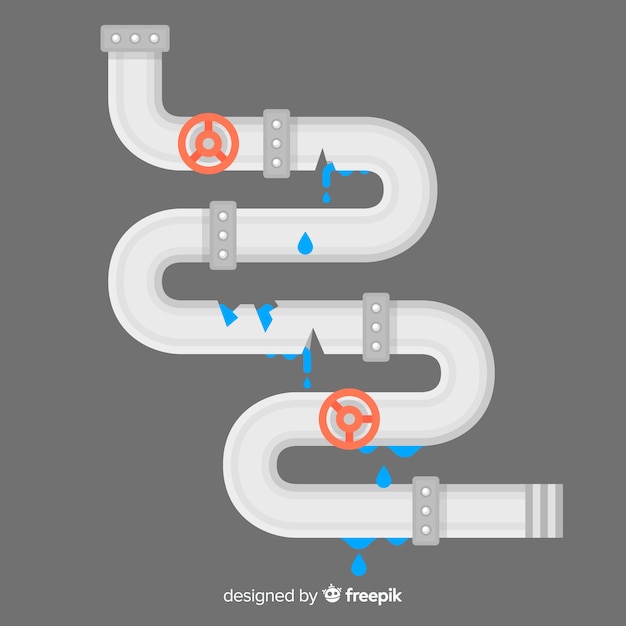 Platte ontwerp gebroken pijp met kleppen Gratis Vector