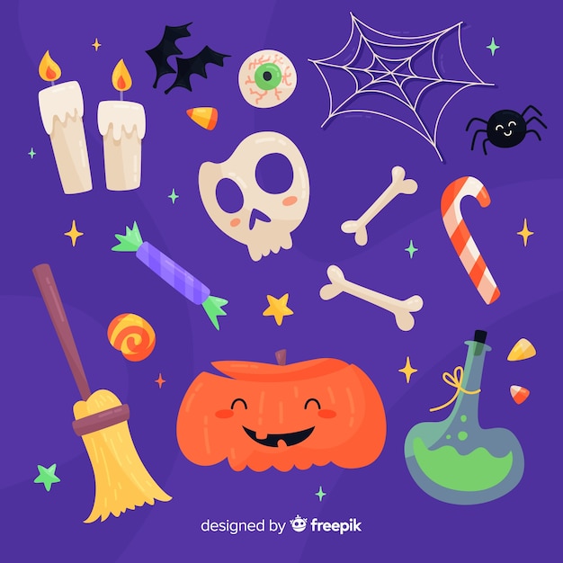 Platte ontwerp halloween element collectie Gratis Vector