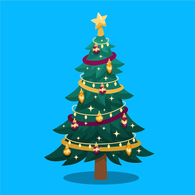 Platte ontwerp illustratie kerstboom Gratis Vector