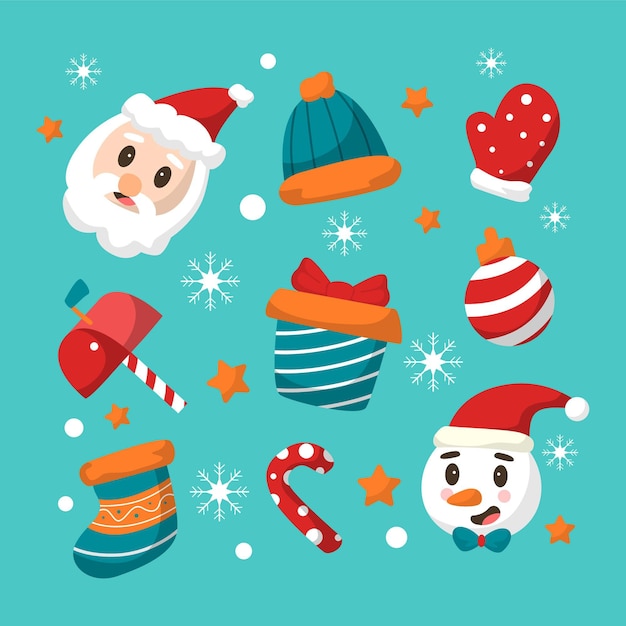 Platte ontwerp illustraties kerst element ingesteld Gratis Vector