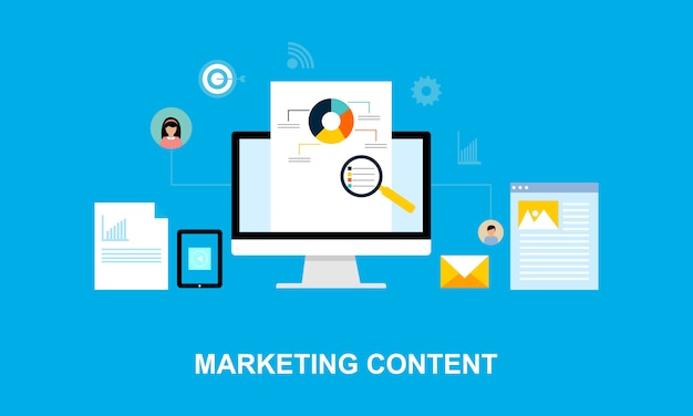 Platte ontwerp inhoud marketing systeem illustratie Premium Vector