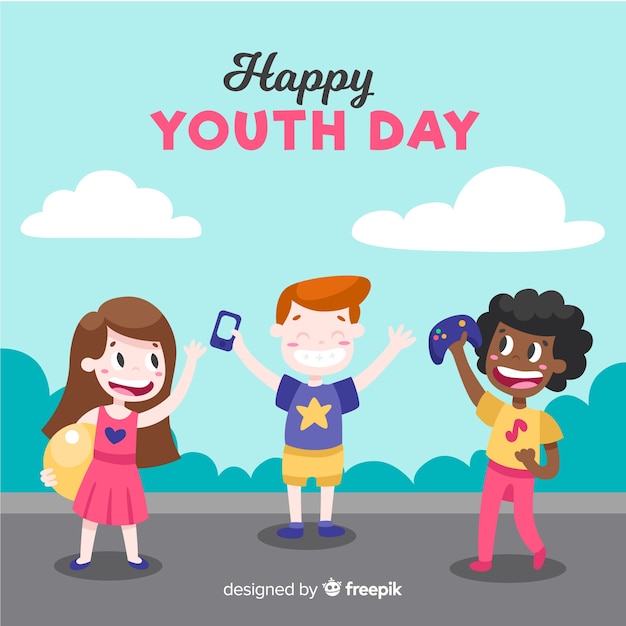 Platte ontwerp jeugd dag achtergrond Gratis Vector