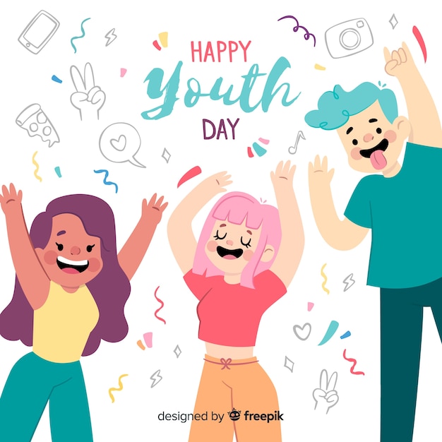 Platte ontwerp jeugd dag achtergrond Gratis Vector