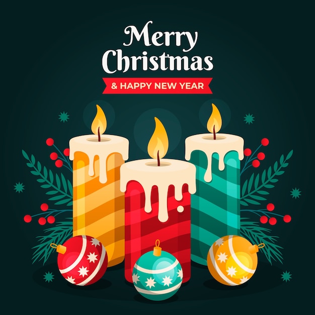 Platte ontwerp kerst kaars achtergrond concept Gratis Vector