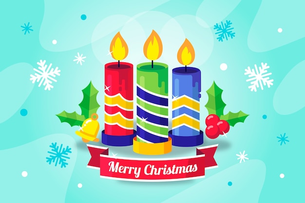 Platte ontwerp kerst kaars achtergrond Gratis Vector