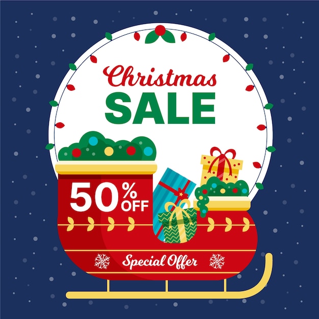 Platte ontwerp kerst verkoop concept Gratis Vector