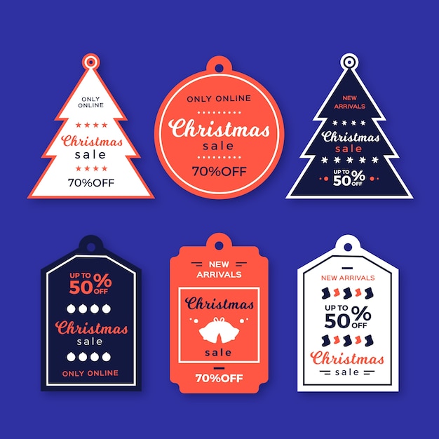 Platte ontwerp kerst verkoop tag collectie Gratis Vector