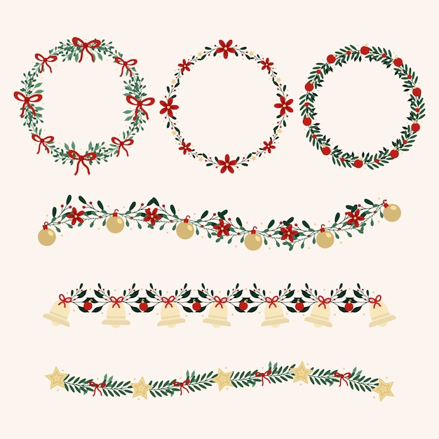 Platte ontwerp kerstkrans collectie Gratis Vector