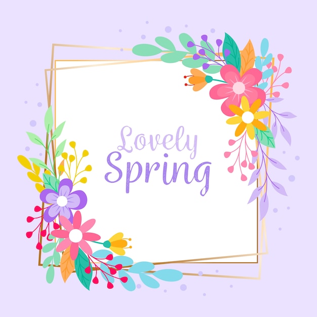 Platte ontwerp lente bloemen frame Gratis Vector