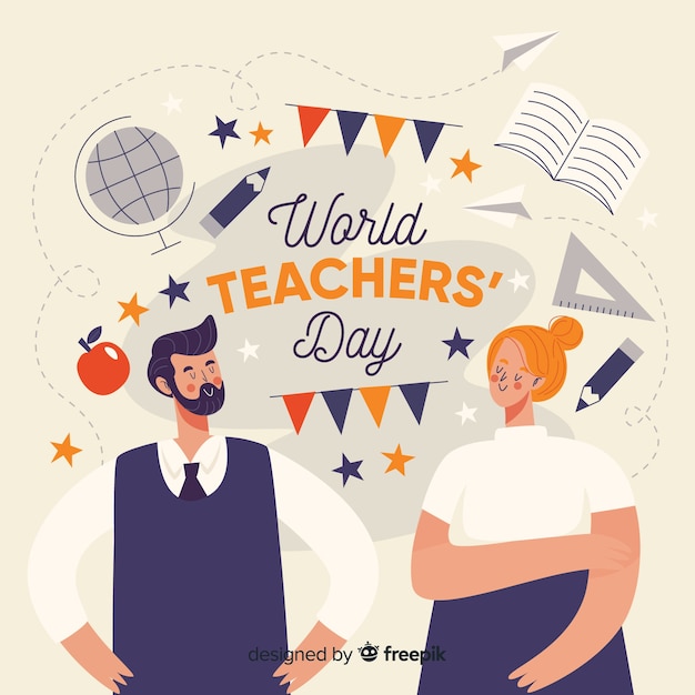 Platte ontwerp leraren dag achtergrond Gratis Vector