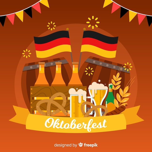 Platte ontwerp oktoberfest achtergrond Gratis Vector