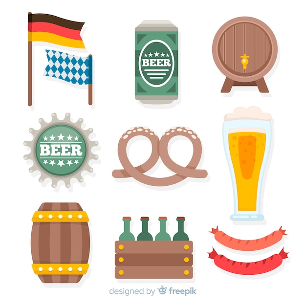 Platte ontwerp oktoberfest element collectie Gratis Vector