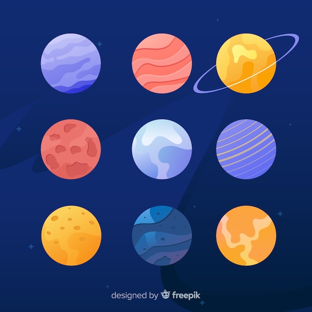 Platte ontwerp planeet collectie op kosmos achtergrond Gratis Vector