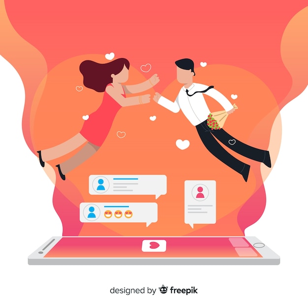 Platte ontwerp tekens met dating app concept Gratis Vector