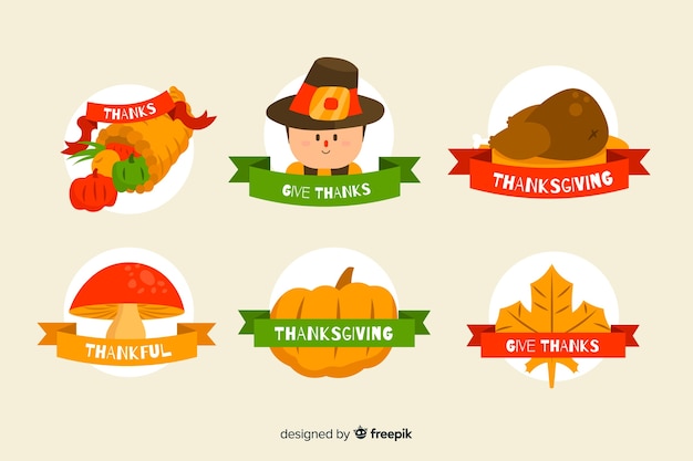 Platte ontwerp thanksgiving label collectie Gratis Vector