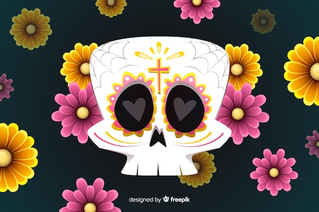 Platte ontwerp van dia de muertos achtergrond Gratis Vector