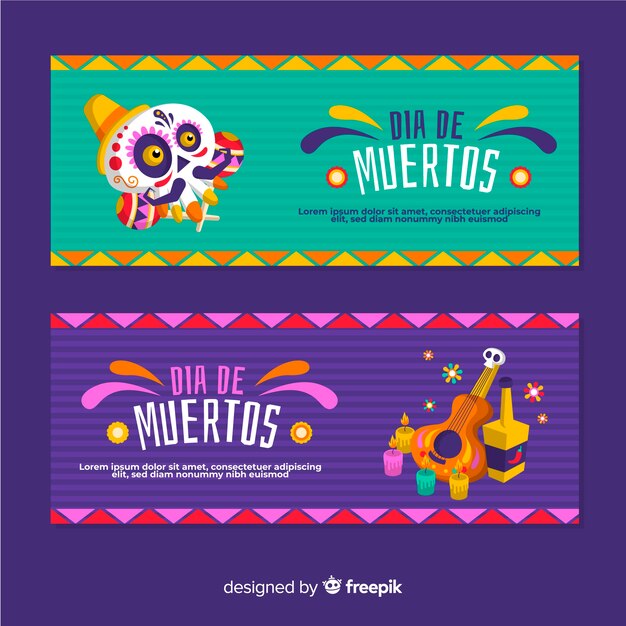 Platte ontwerp van dia de muertos banners Gratis Vector