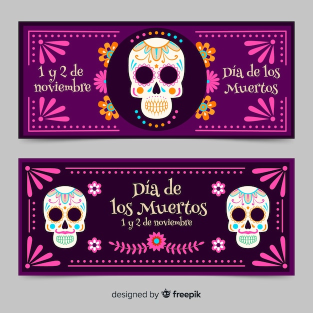 Platte ontwerp van dia de muertos banners Gratis Vector