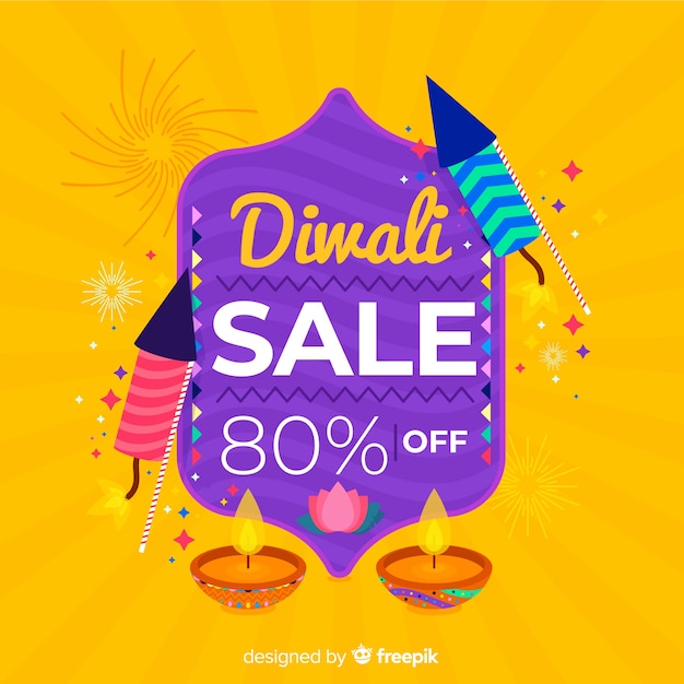 Platte ontwerp van gele diwali verkoop Gratis Vector