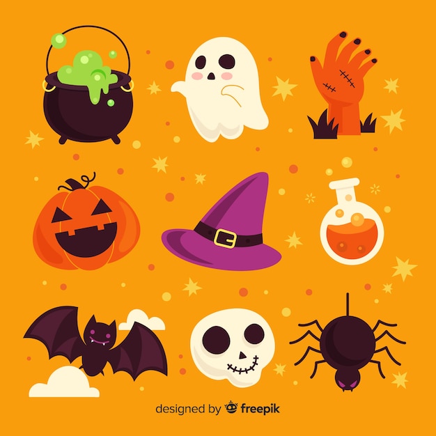Platte ontwerp van halloween element collectie Gratis Vector
