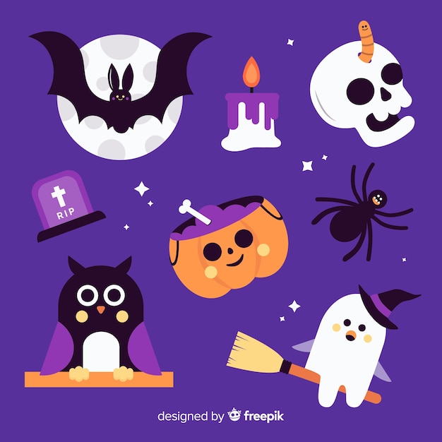 Platte ontwerp van halloween element collectie Gratis Vector
