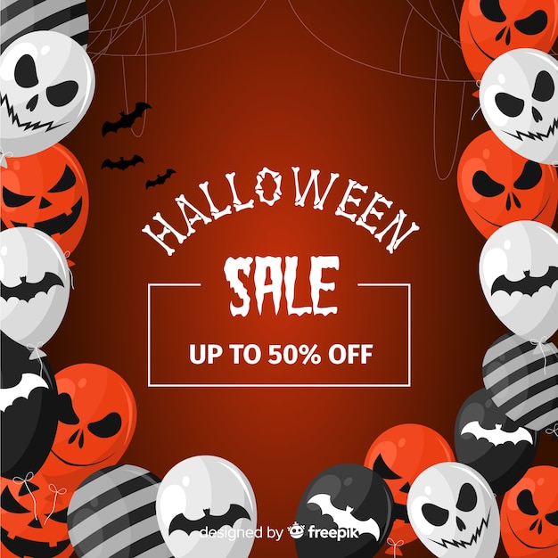Platte ontwerp van halloween verkoop achtergrond met ballonnen Gratis Vector