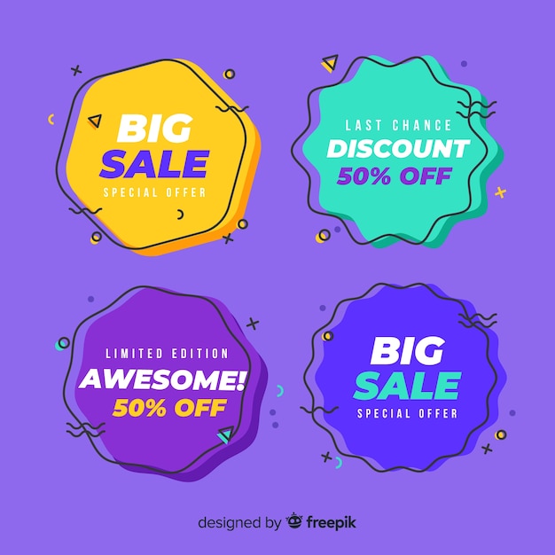 Platte ontwerp verkoop label collectie Gratis Vector