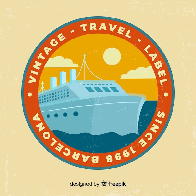Platte ontwerp vintage reizen label Gratis Vector
