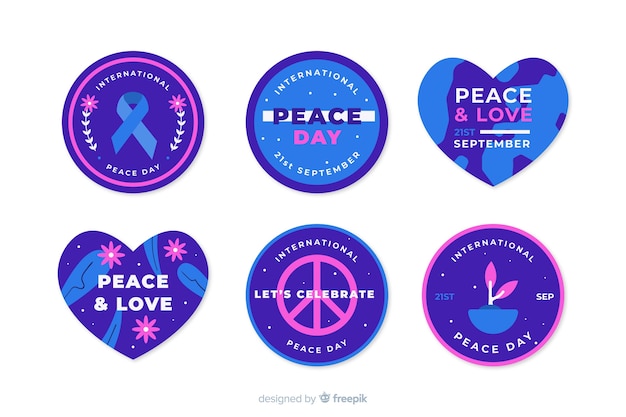 Platte ontwerp vredesdag badge-collectie Gratis Vector