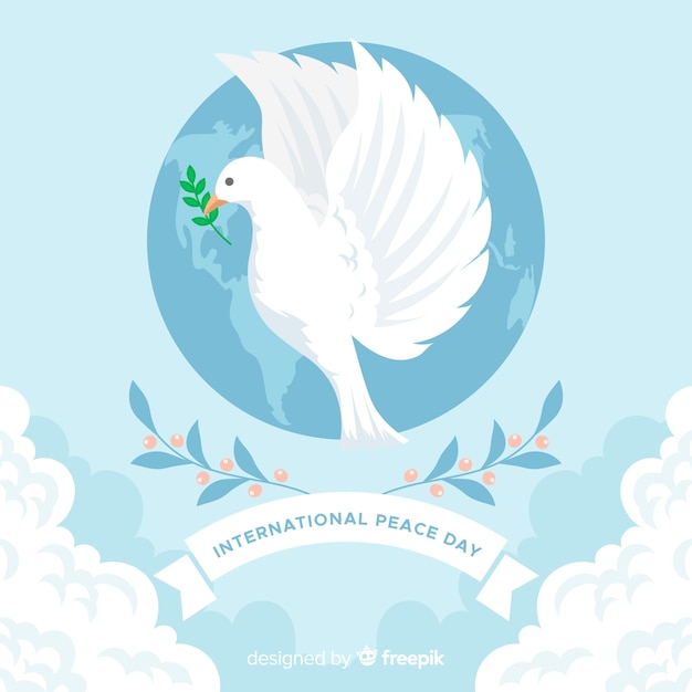 Platte ontwerp vredesdag met duif Gratis Vector