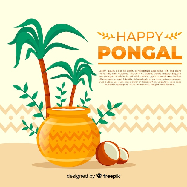 Platte pongal achtergrond Gratis Vector