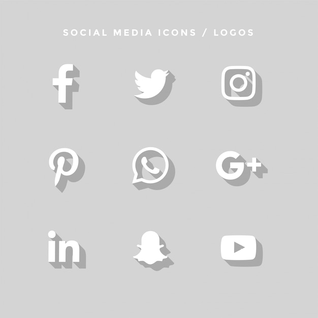 Platte sociale media pictogrammen met schaduwen Gratis Vector