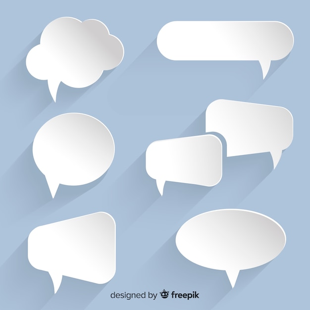Platte tekstballon collectie in papierstijl Gratis Vector