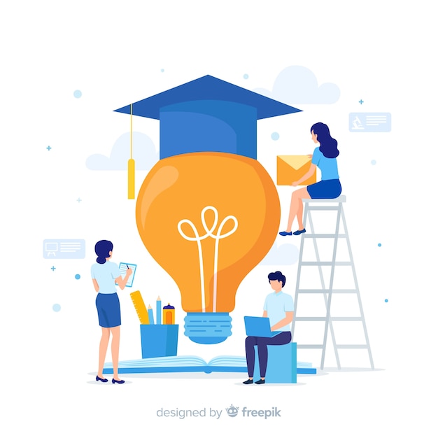 Platte universitaire concept achtergrond Gratis Vector