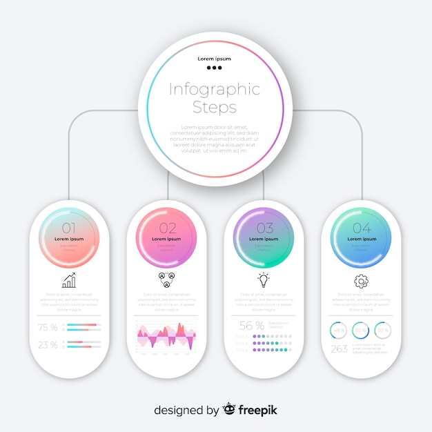 Platte verloop infographic stappen Gratis Vector