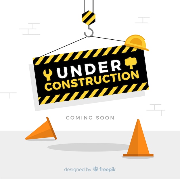 Platte waarschuwingsbord bouw achtergrond Gratis Vector