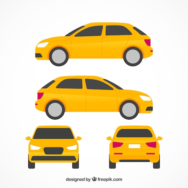Platte wagen in verschillende weergaven Gratis Vector