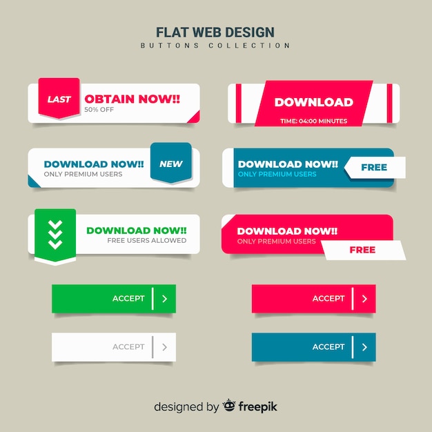Platte web knop verzameling Gratis Vector