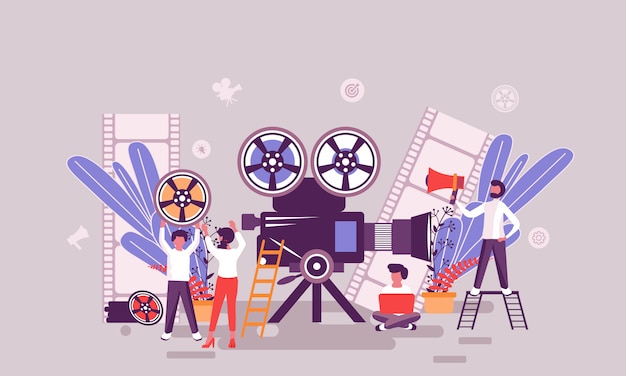 Platte webpagina ontwerpsjabloon van videoproductie startpagina Premium Vector
