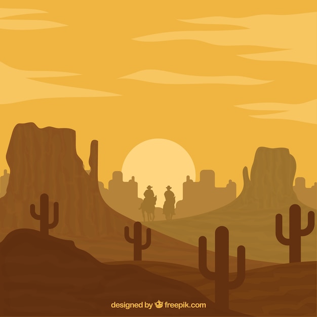 Platte westerse achtergrond met twee cowboys Gratis Vector