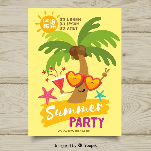 Platte zomer partij poster sjabloon Gratis Vector