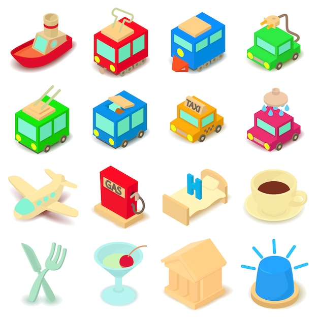 Points of interest icons set. beeldverhaalillustratie van 16 punten van belang vectorpictogrammen voor web Premium Vector