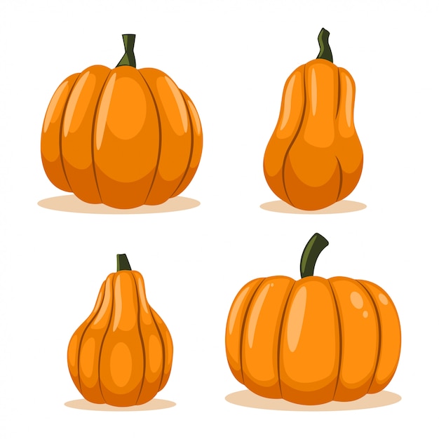 Pompoen vector cartoon set geïsoleerd op een witte achtergrond. Premium Vector