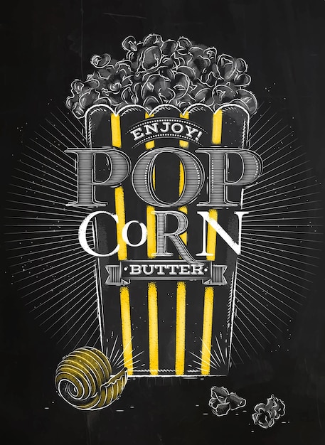 Poster popcorn boter zwart Premium Vector