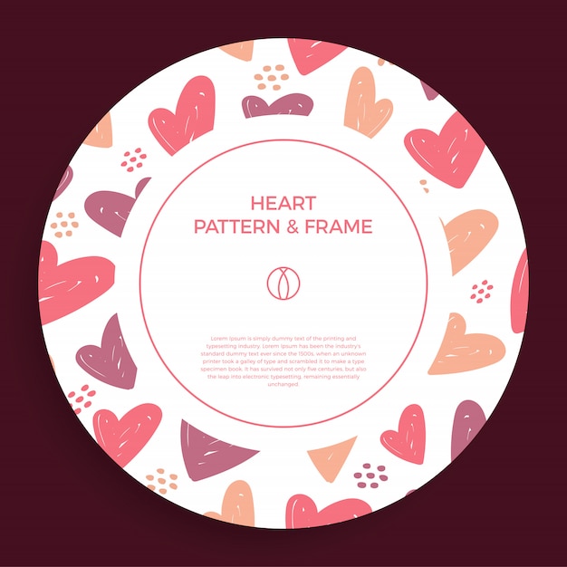 Poster, spandoek of kaart frame grens met liefde hand tekenen trendy kleur hart patroon. Premium Vector