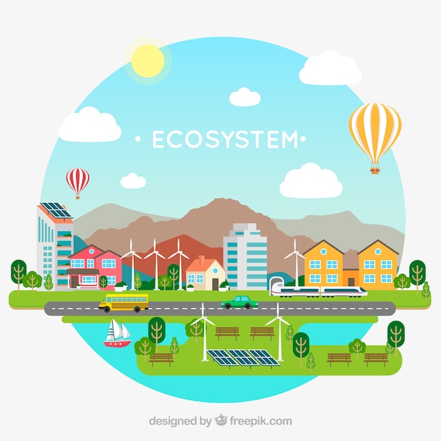 Prachtig ecosysteemconcept met een plat ontwerp Gratis Vector