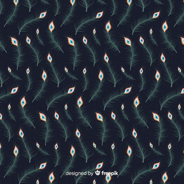 Prachtig pauwenveerpatroon met plat ontwerp Gratis Vector