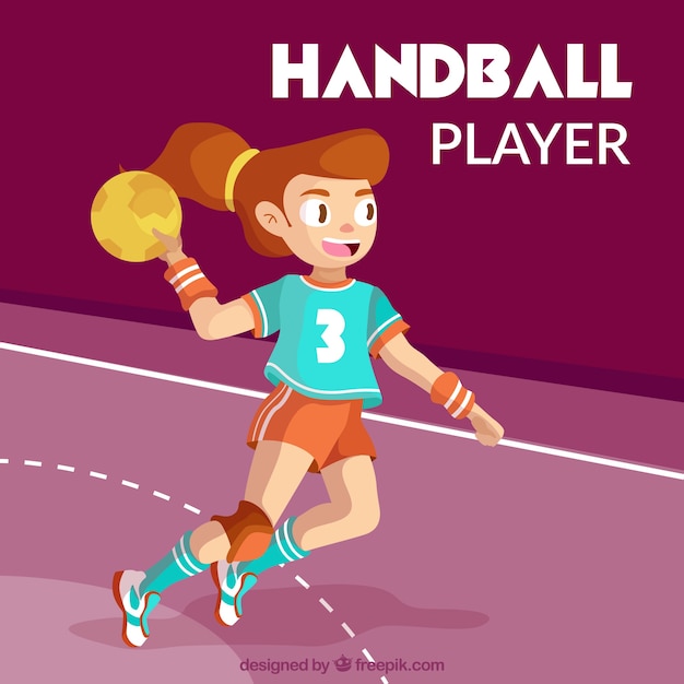 Professionele handbalspeler met plat ontwerp Gratis Vector