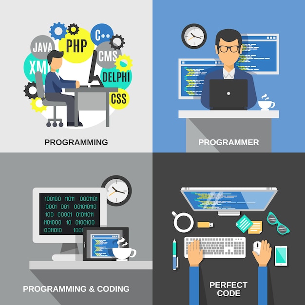 Programmeer flat set Gratis Vector