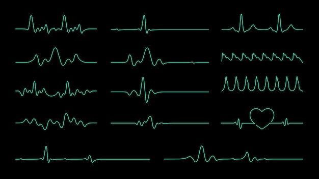 Pulse line vectorverzameling voor element over hartslag en cardiogrammonitor. Premium Vector